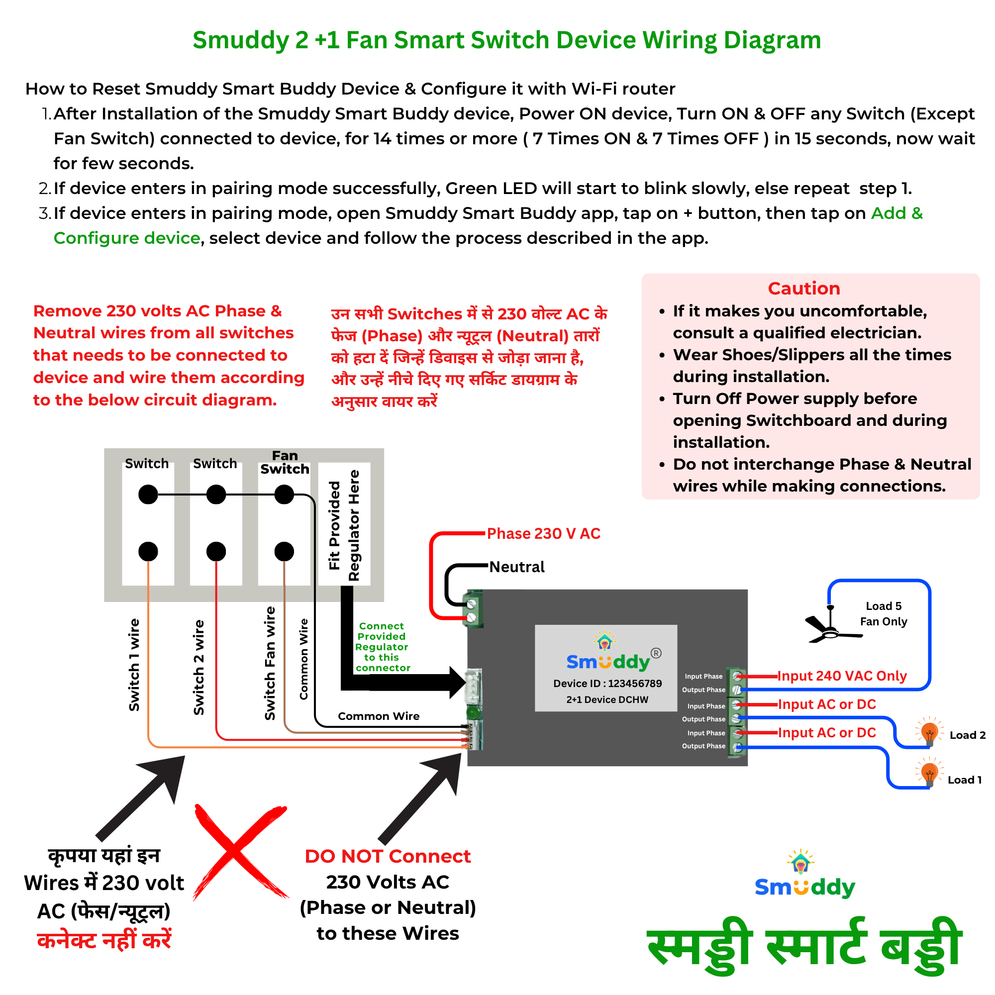 Smuddy 2+1 Fan Node Wi-Fi Retrofit Smart Switch Wiring Diagram