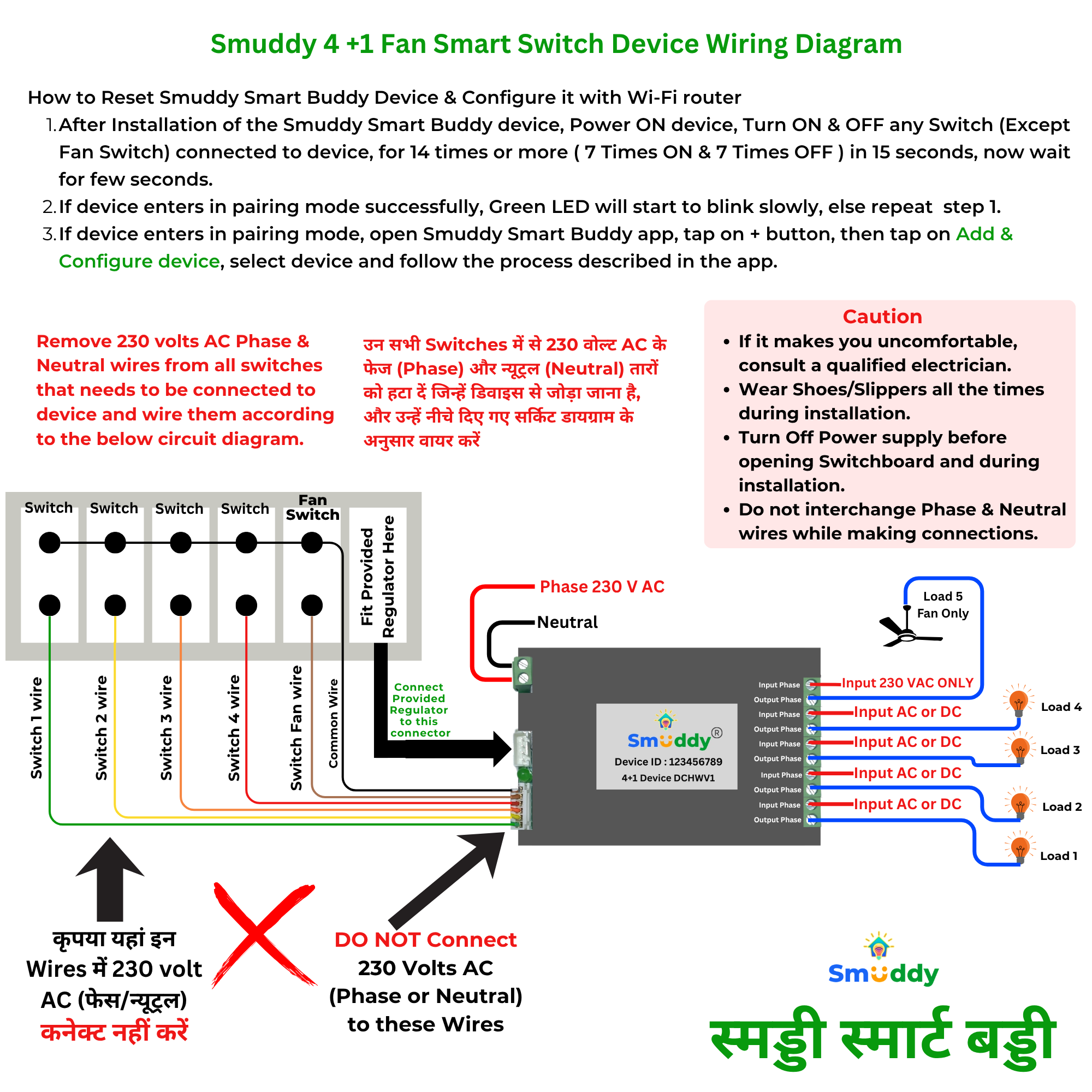Smuddy 4+1 Fan Node Wi-Fi Retrofit Smart Switch Wiring Diagram